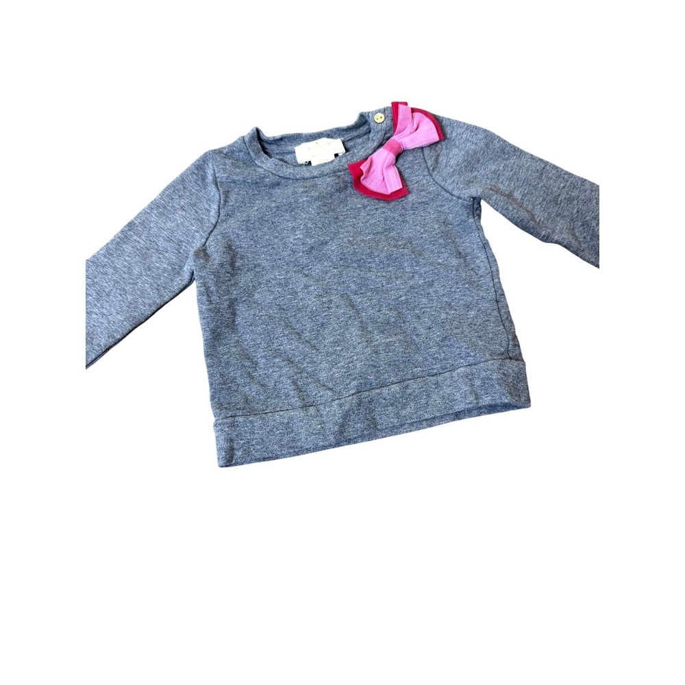 Kate Spade New York Sweatshirt Girls 12M Gray Pink Bow Shoulder‎ Pullover Top